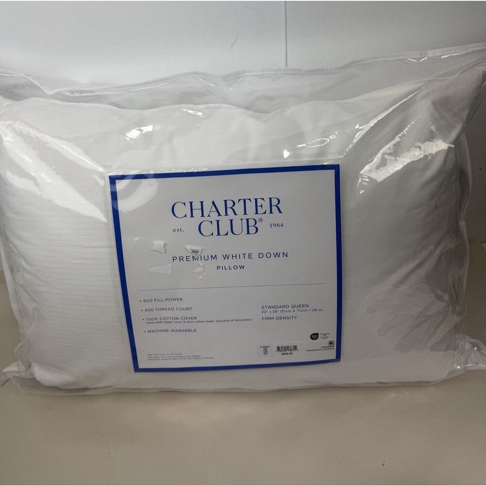 Charter Club White Down Firm Density Pillow, Standard/Queen $250